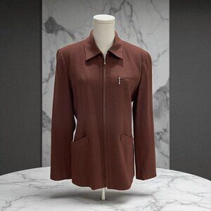 Laura Scott Brown Wool Jacket Womens Size‎ 6 Zip Front Career Blazer Workwear